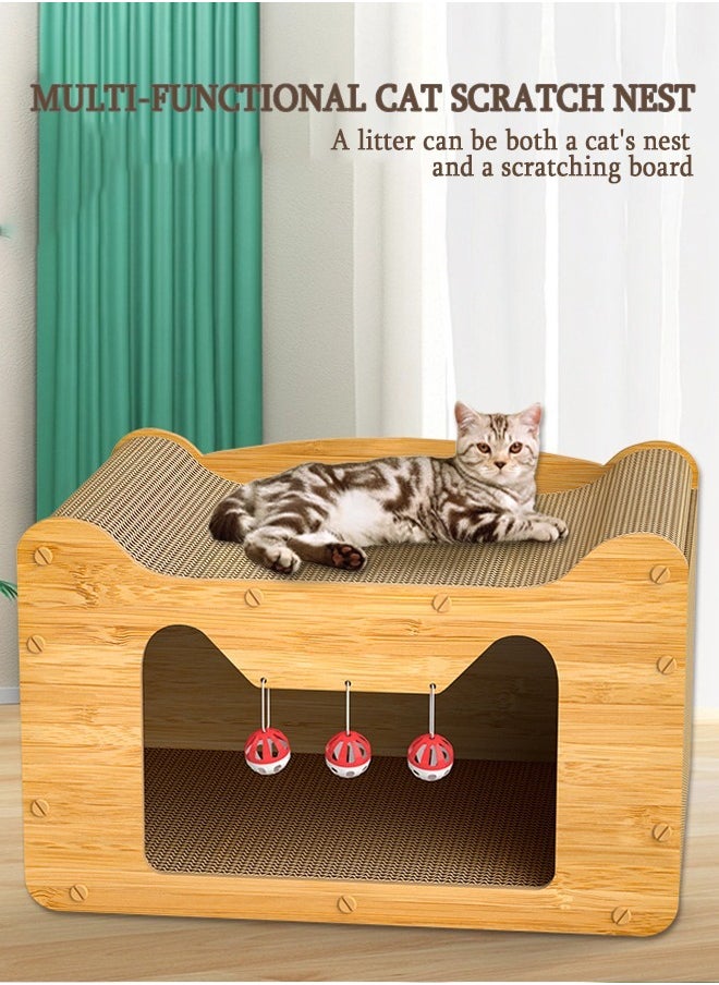 Aikenn - Cat Scratching Board House Composite Board Cat Bed Cardboard Cat Scratching Board Box Multifunctional Cat Scratching Board Bed Double-Sided Paper Scratching Board Cat Bed With Bell Ball Large Space For Your Kitten To Scratch Play And Rest Cardboard Cat House Easy To Assemble - Image 1
