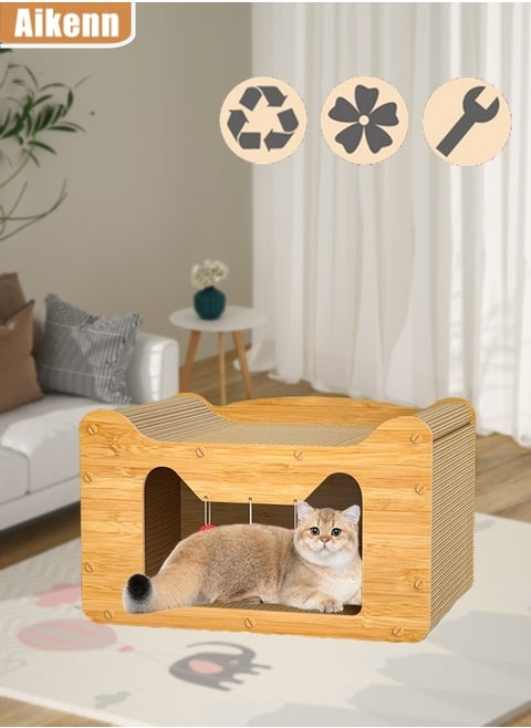 Cat Scratching Board House Composite Board Cat Bed Cardboard Cat Scratching Board Box Multifunctional Cat Scratching Board Bed Double-Sided Paper Scratching Board Cat Bed With Bell Ball Large Space For Your Kitten To Scratch Play And Rest Cardboard Cat House Easy To Assemble