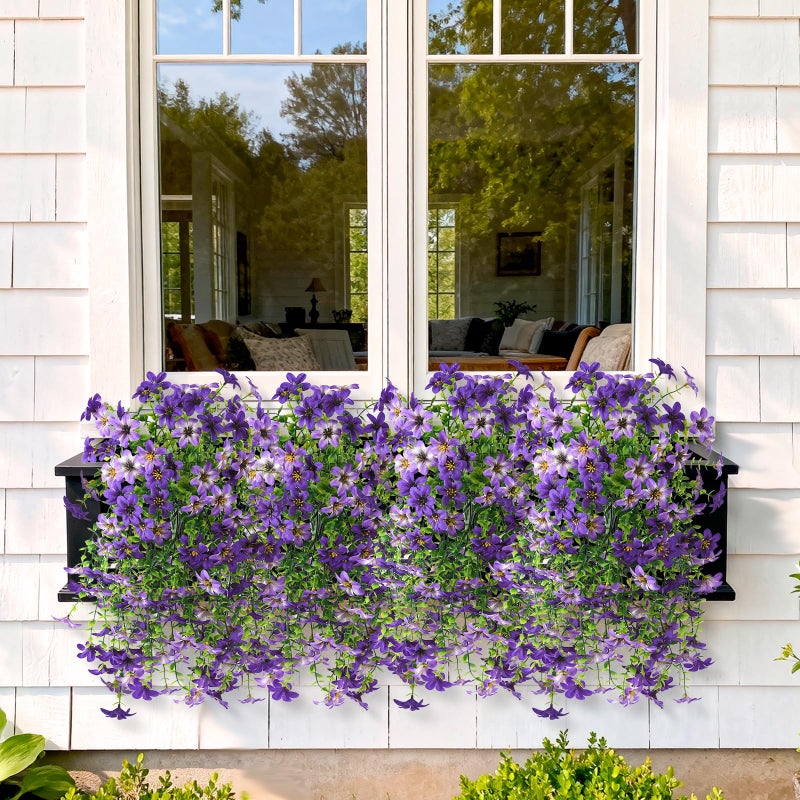 ZFProcess Artificial Flowers for Outdoors, 2 Pcs Fake Hanging Flowers Plants Outdoors Spring Summer Decoration, UV Resistant Faux Flower for Outdoor Planters Porch Patio Yard Window Home Decor(Gradient Purple) - Image 5