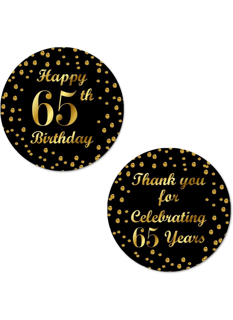RokAPary 65th Birthday Round 2 Inch Big Glossy Stickers Thank You for Celebrating 65 Years Black and Gold Labels Great for Party Favors Decorations Tags Gift Bags and Supplies Made in USA  - Image 1