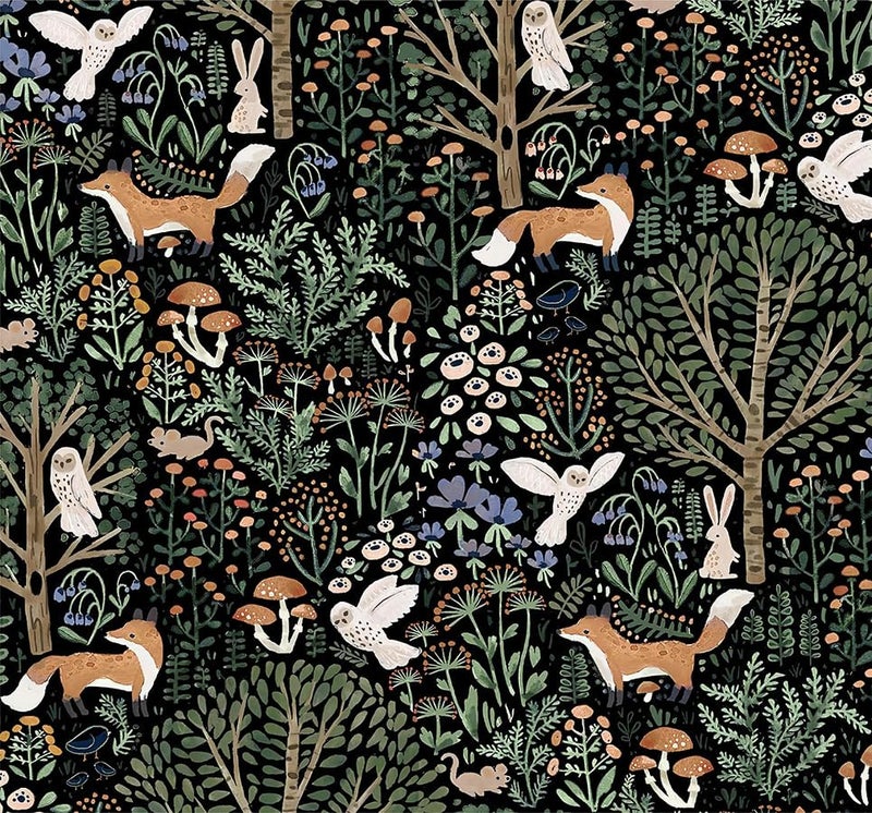 MuralPeel Fairy Forest Animals Mushroom Fox Owl Peel and Stick Wallpaper Self Adhesive Removable Easy Peel Off Stick on Wall Paper for Bedroom Cabinet Renter Friendly - Image 1