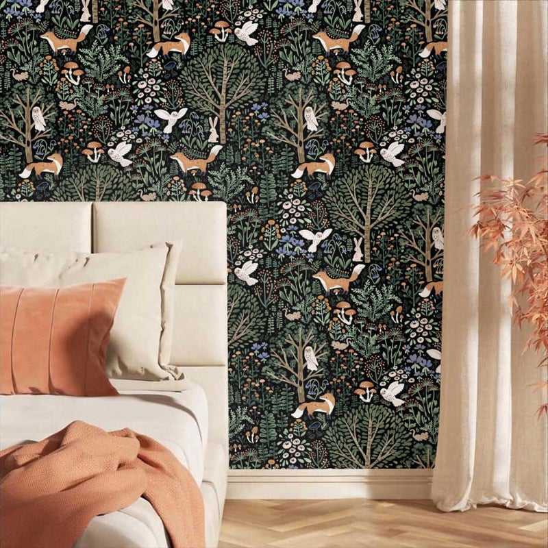 MuralPeel Fairy Forest Animals Mushroom Fox Owl Peel and Stick Wallpaper Self Adhesive Removable Easy Peel Off Stick on Wall Paper for Bedroom Cabinet Renter Friendly - Image 2