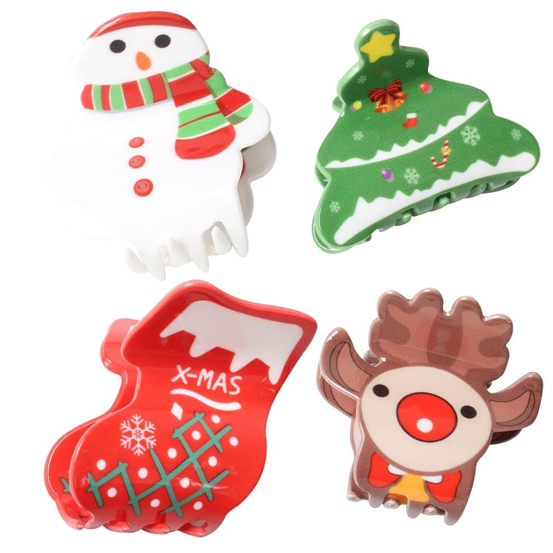 4PK Christmas Hair Claw Clips for Girls Christmas Trees Snowman Elk Hair Clips Boot Hair Claws Cute Christmas Hair Accessories