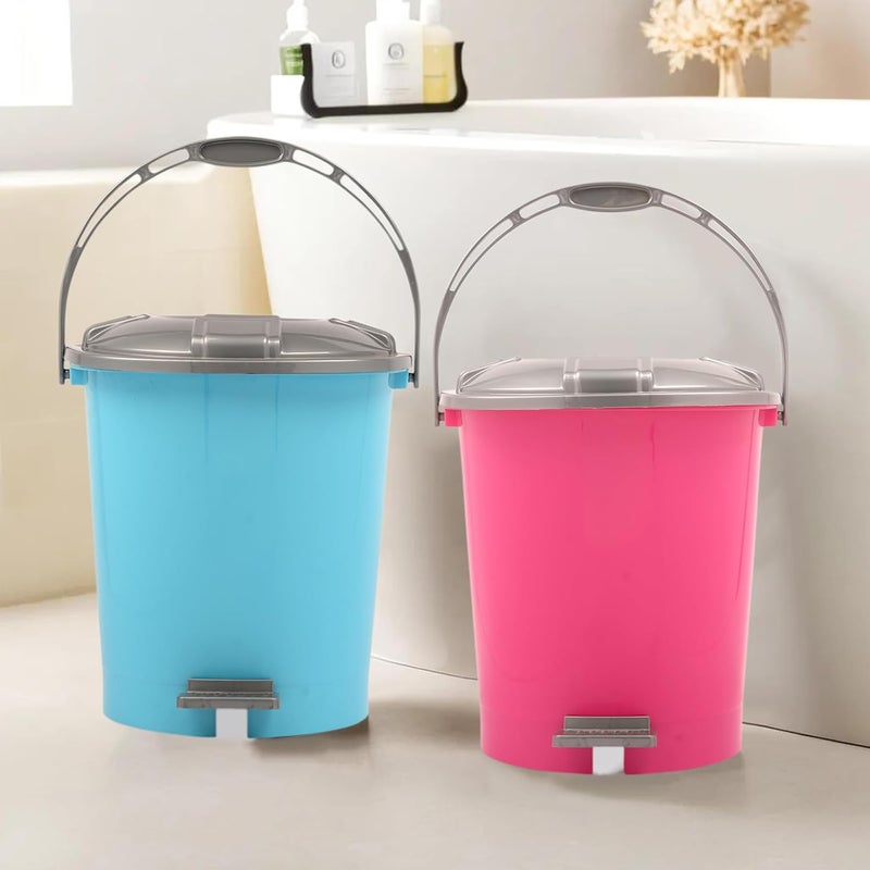 Kuber Industries Kuber Industries Pack of 2 Pedal Dustbin 10 Liter Dustbin for Bathroom Kitchen with Lid Garbage Bin with Handle Wet Dry Waste Bin Check Dhakan Trash Can Sky Blue Pink  - Image 1