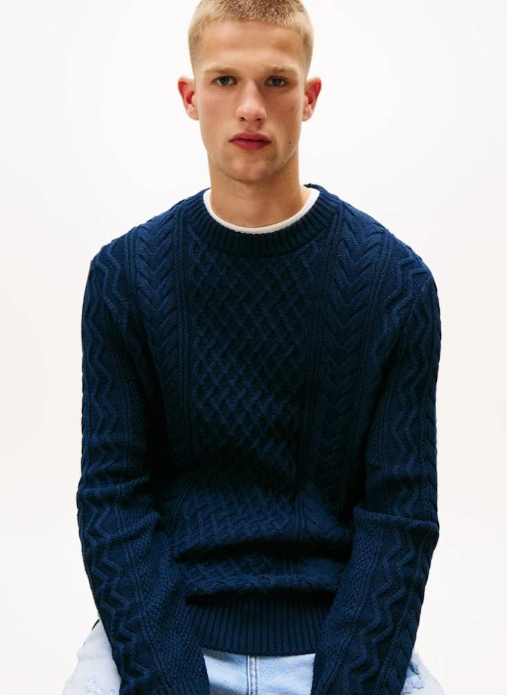 TOMMY JEANS Tommy Badge Cable Knit Slim Jumper