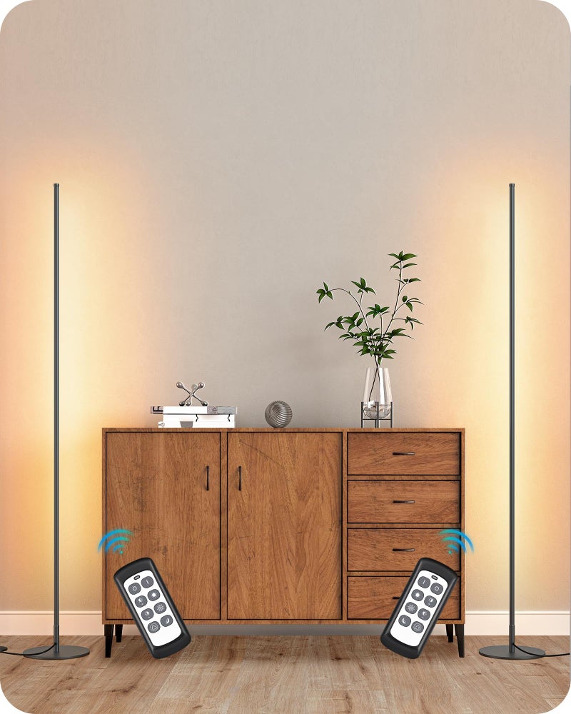 EDISHINE LED Corner Lamp, Set of 2 Minimalist Dimmable Tall Light with Remote, 57.5" Floor Lamps for Living Room, Bedroom, Home Office, 7 Color Temperature 2700-6000K (Black) - Image 1