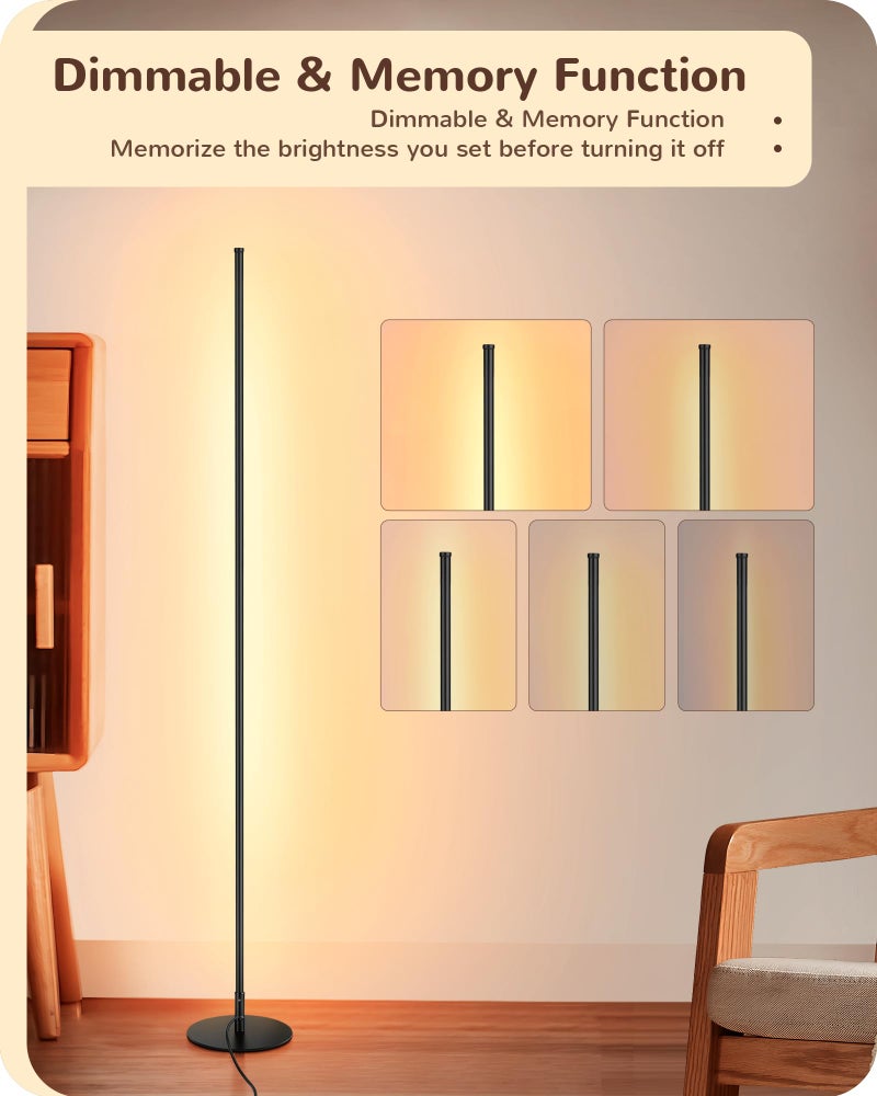 EDISHINE LED Corner Lamp, Set of 2 Minimalist Dimmable Tall Light with Remote, 57.5" Floor Lamps for Living Room, Bedroom, Home Office, 7 Color Temperature 2700-6000K (Black) - Image 3