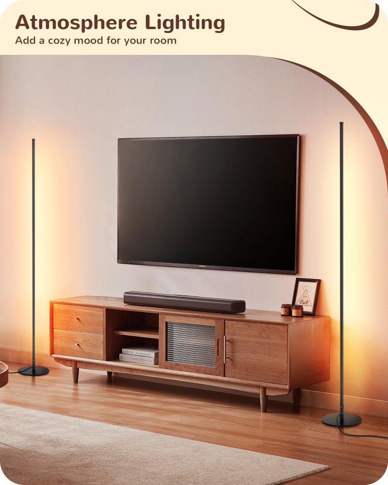 EDISHINE LED Corner Lamp, Set of 2 Minimalist Dimmable Tall Light with Remote, 57.5" Floor Lamps for Living Room, Bedroom, Home Office, 7 Color Temperature 2700-6000K (Black) - Image 5