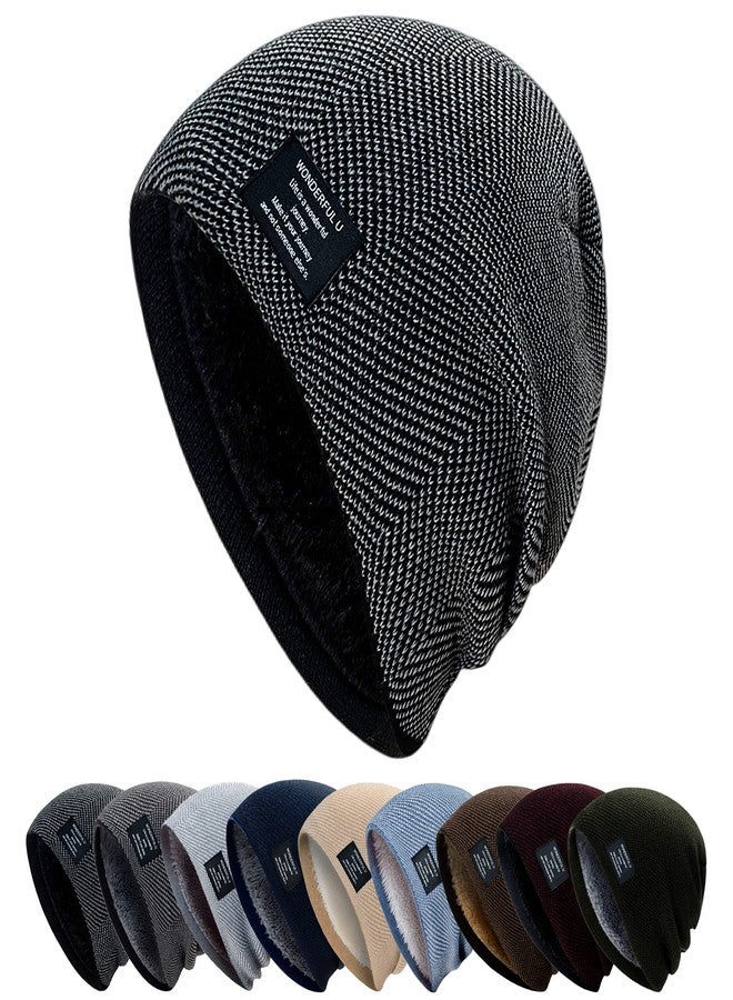 HiRui Winter Beanie Hats for Men Women Knit Fleece Lined Warm Slouchy Skull Cap (Black) - Image 1