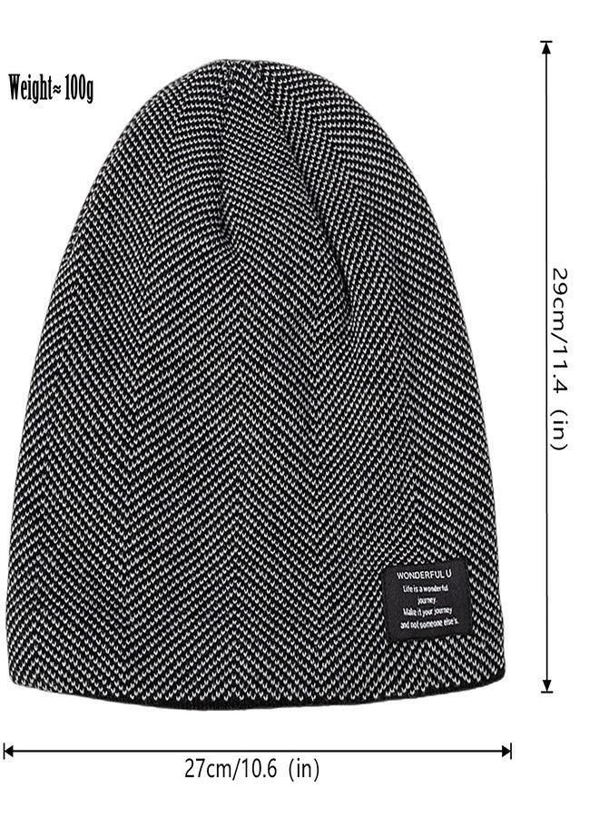 HiRui Winter Beanie Hats for Men Women Knit Fleece Lined Warm Slouchy Skull Cap (Black) - Image 4