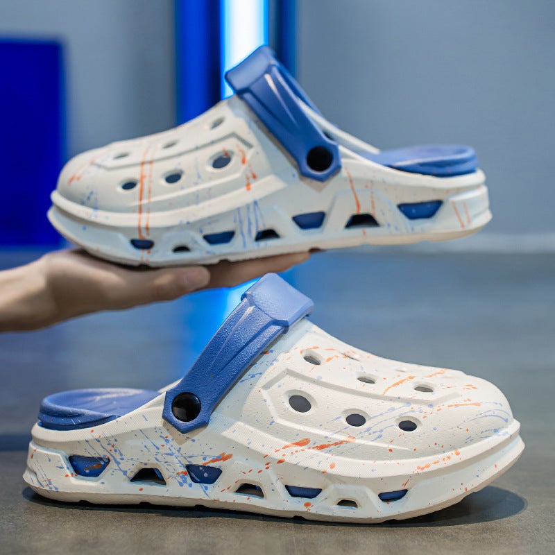 Men'S Style Clogs With Thick Soles, Non-Slip, Breathable Sandals For Outdoor Casual Wear, Trendy Graffiti Beach Closed-Toe Slippers - Image 4