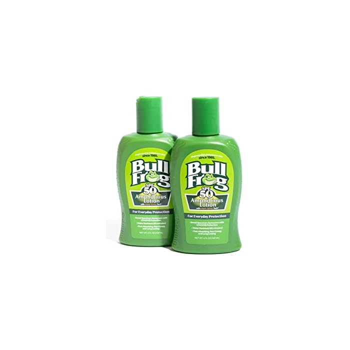 Bullfrog Sunscreen Amphibious Lotion SPF 50 | Oxybenzone & Octinoxate Free | Broad Spectrum Moisturizing UVA/UVB, 5oz, 2 pack…