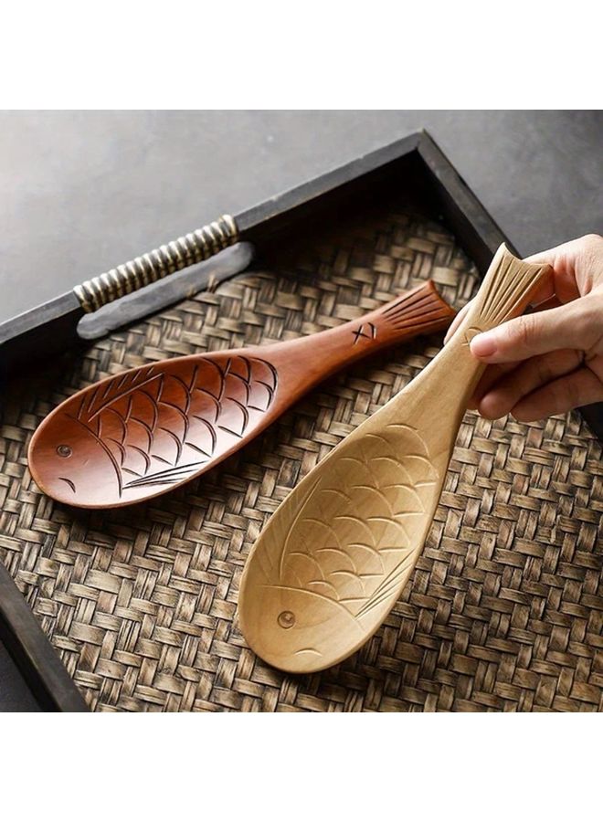 Shallow Color Natural Solid Wood Kitchen Spoon Cooking Stirring Utensil 1pc - Image 2