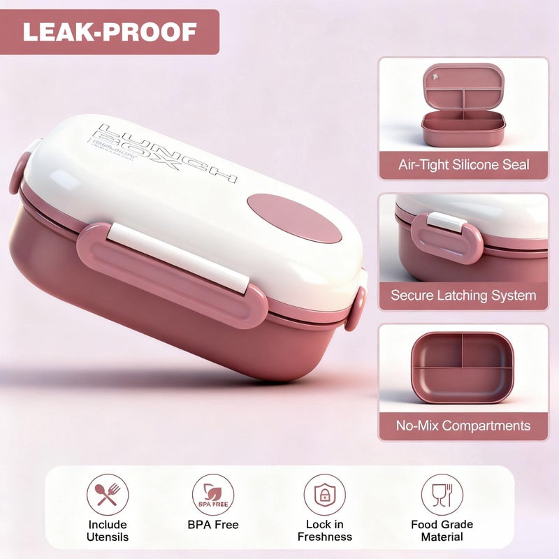 AGREON Lunch Bento Box Set - 3 Compartment Containers for Kids and Adults,lunch box for women with Thermo Lunch Bag, Leak-Proof and BPA-Free - Built-in Utensil Set,Sauce - Dishwasher Safe-Claret - Image 4