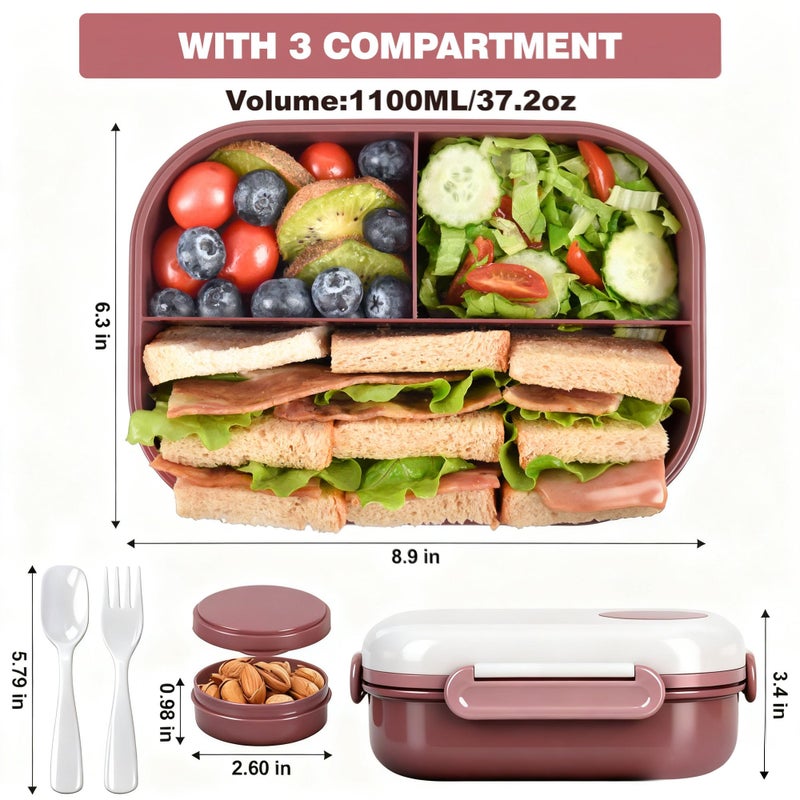 AGREON Lunch Bento Box Set - 3 Compartment Containers for Kids and Adults,lunch box for women with Thermo Lunch Bag, Leak-Proof and BPA-Free - Built-in Utensil Set,Sauce - Dishwasher Safe-Claret - Image 3