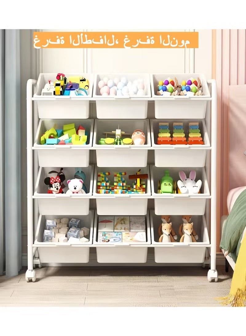 moon-life1 4-Tier Kids Toy Storage Organizer with 12 Removable Bins – Deluxe Toy Rack for Playroom, Bedroom, Nursery, Daycare - Image 1