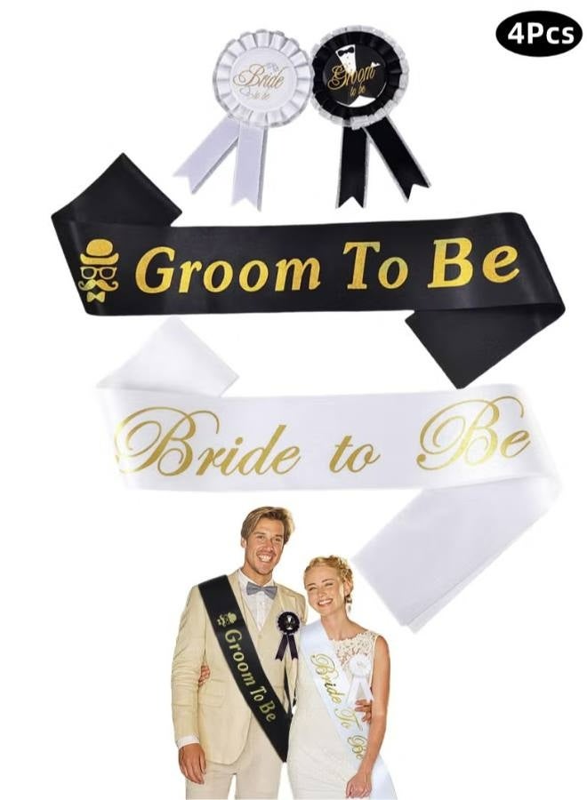 Bride to Be Sash Groom to Be Sash Set Bachelorette Party Hen Party Supplies Bride to Be and Groom to Be Rosette Badge Bridal Shower Decorations Bachelorette Sash - Image 1