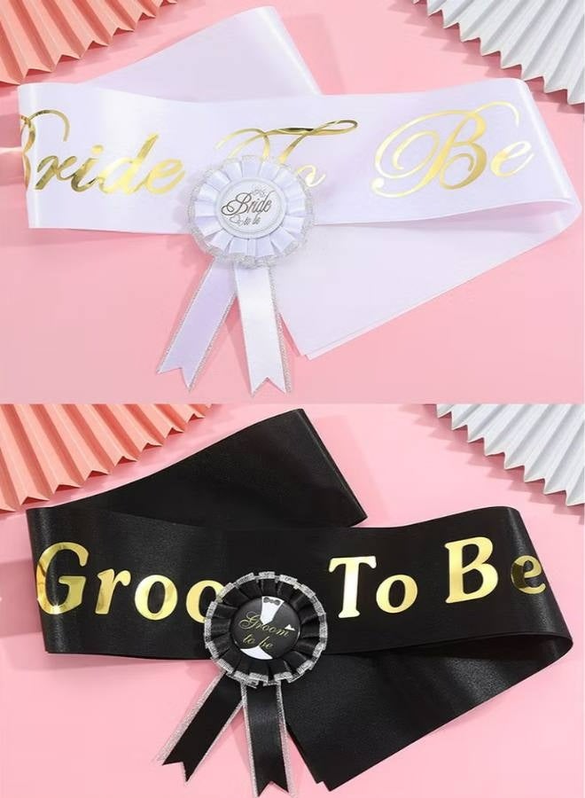 Bride to Be Sash Groom to Be Sash Set Bachelorette Party Hen Party Supplies Bride to Be and Groom to Be Rosette Badge Bridal Shower Decorations Bachelorette Sash - Image 2