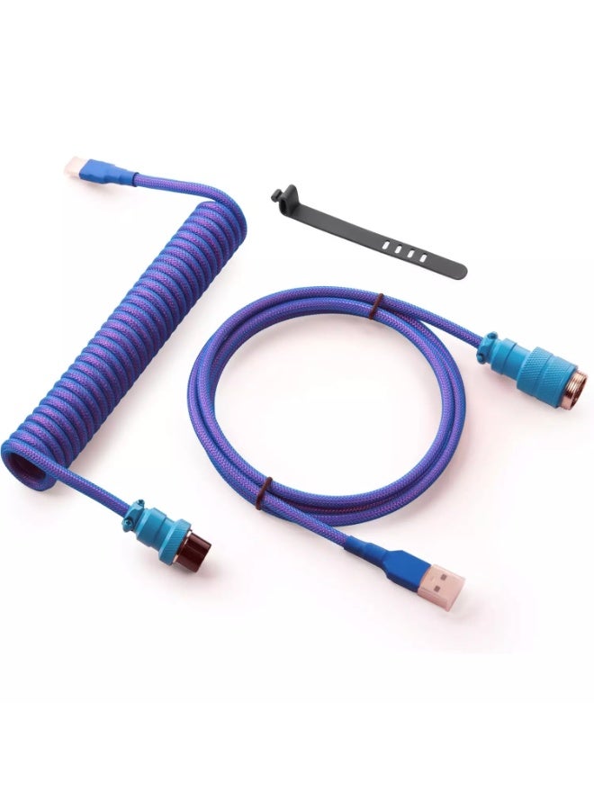 كابل USB-C حلزوني مخصص بطول 1.8 متر للوحة مفاتيح الألعاب، كابل لوحة مفاتيح ميكانيكية مزدوج الغلاف مع غطاء معدني قابل للفصل، من USB-C إلى USB-A - Image 1