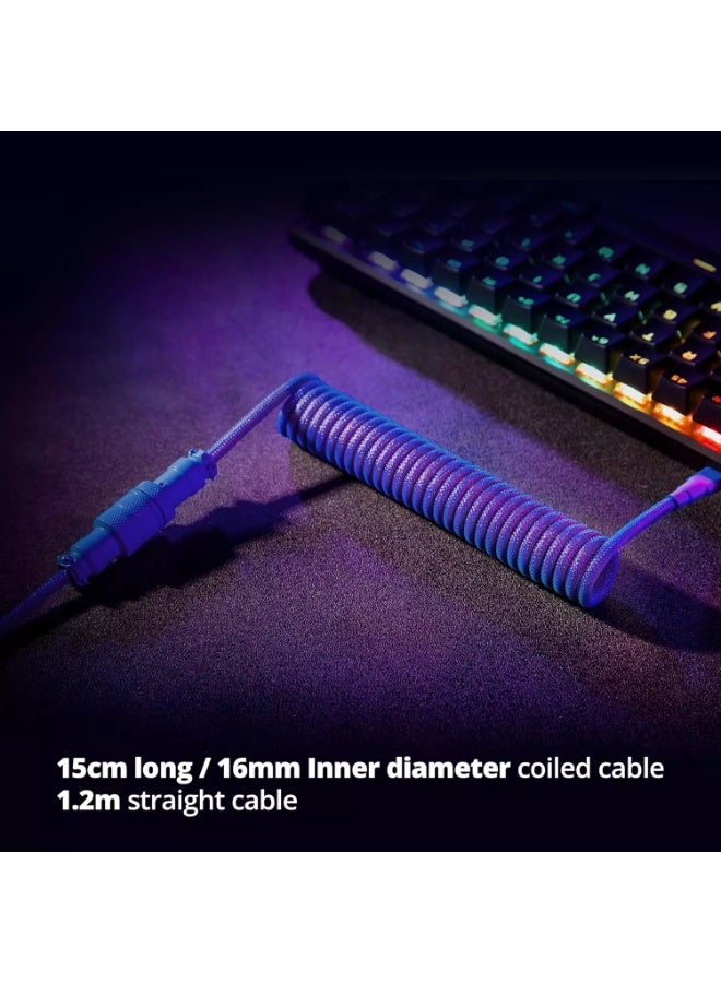 كابل USB-C حلزوني مخصص بطول 1.8 متر للوحة مفاتيح الألعاب، كابل لوحة مفاتيح ميكانيكية مزدوج الغلاف مع غطاء معدني قابل للفصل، من USB-C إلى USB-A - Image 4