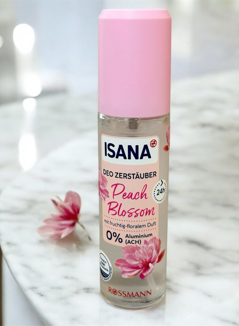 ROSSMANN German Brand, ISANA Deo atomizer Peach Blossom - Long-Lasting 24-Hour Protection with Peach & Rose Scent, 75ml - Image 1