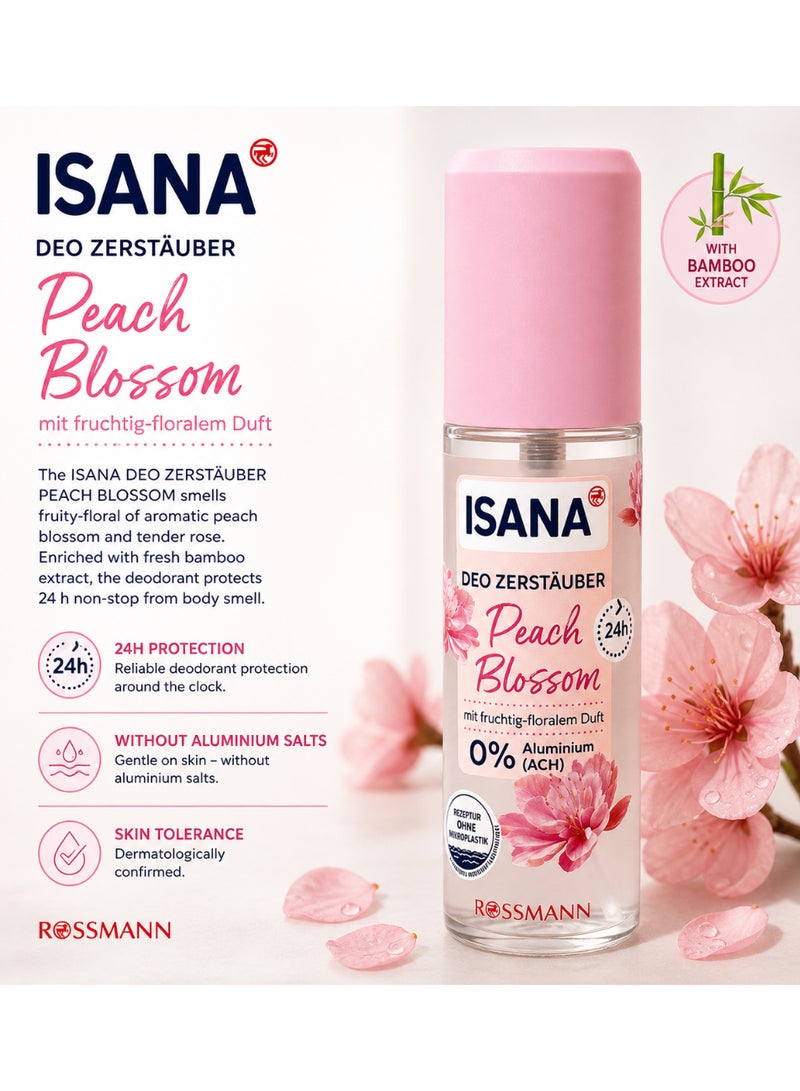 ROSSMANN German Brand, ISANA Deo atomizer Peach Blossom - Long-Lasting 24-Hour Protection with Peach & Rose Scent, 75ml - Image 1