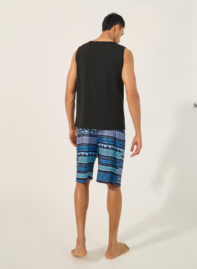 Styli Print Pocket Detail Tank and Shorts Pyjama Set  - Image 4