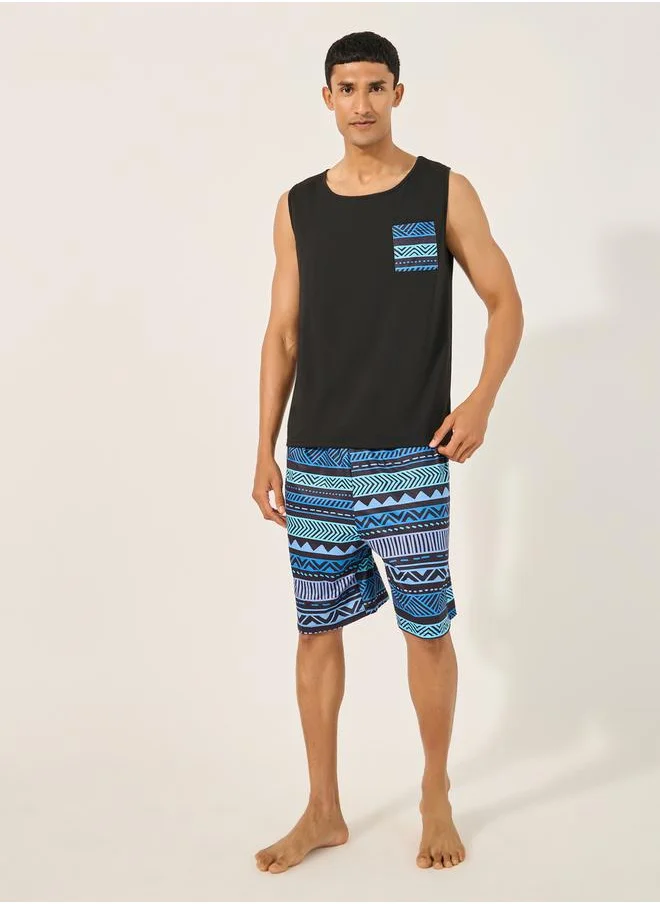 ستايلي Print Pocket Detail Tank and Shorts Pyjama Set