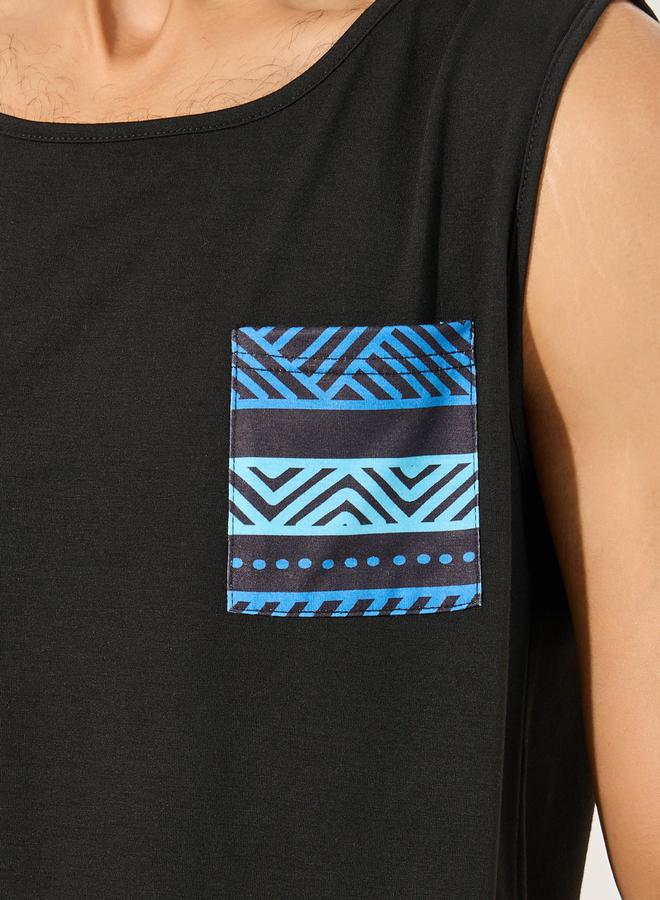 Styli Print Pocket Detail Tank and Shorts Pyjama Set  - Image 3
