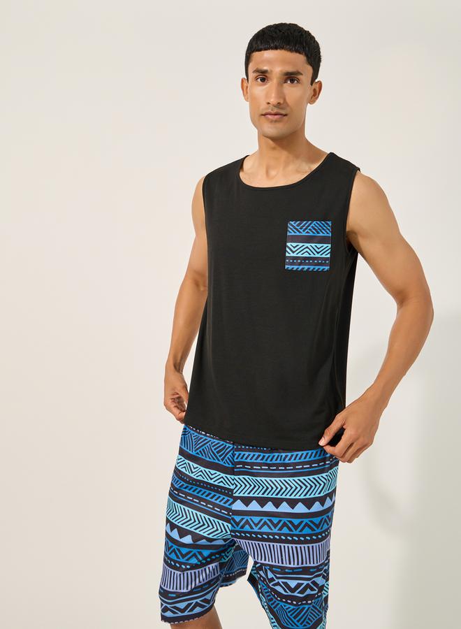 Styli Print Pocket Detail Tank and Shorts Pyjama Set  - Image 2