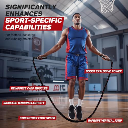 HPYGN Weighted Heavy Skipping/Jump Rope 9.2ft 2.8LB for fitness, Exercise, boxing Gym Training, Home Workout, Improve Strength and Building Muscle, Total Body Workout Equipment for Men - Image 5