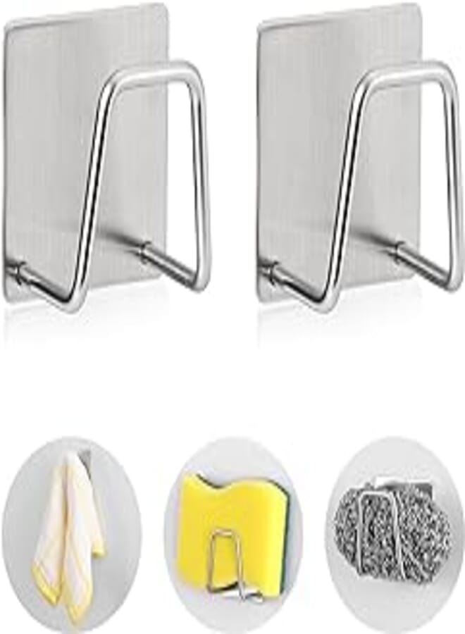 Luckyiren Luckyiren Adhesive Sponge Holder for Kitchen Sink, SUS304 Stainless Steel Scrubber Hanger Caddy Accessories Storage Rack Stand for Scratch Scrub Dishcloth Dishrag Wool Exfoliator Strainer Stoppe 