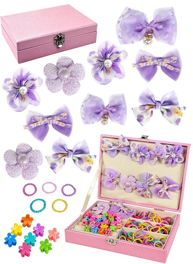 SOOO GOOD 141Pcs Girls Hair Accessories Gift Set, Purple Cute Hair Clips, Elastic Hair Bands and Bows with Leather Organizer Box, Suitable for Daily Hair Styling, Ideal Gifts for Girls Aged 3-16 - Image 1