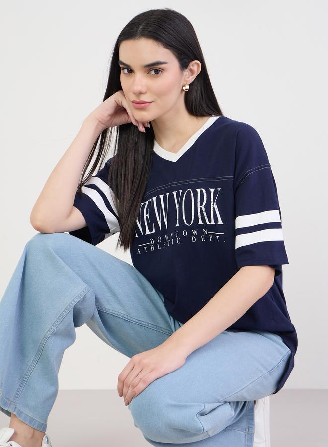 ستايلي تيشيرت واسع بطبعة جرافيك وأكمام قصيرة - Image 1