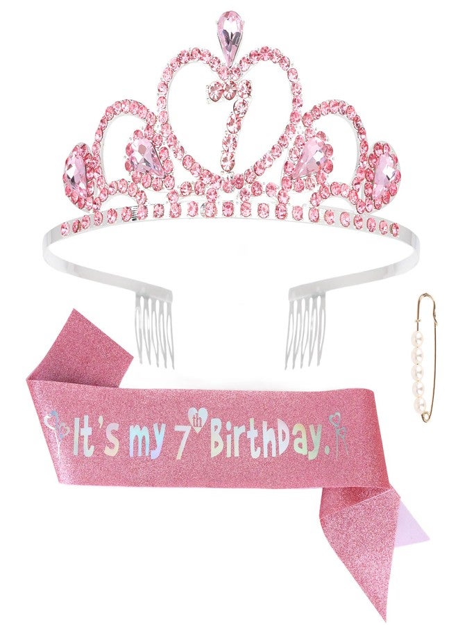 Jaciya 7th Birthday Crown & Sash Pink Birthday Decorations - Image 1