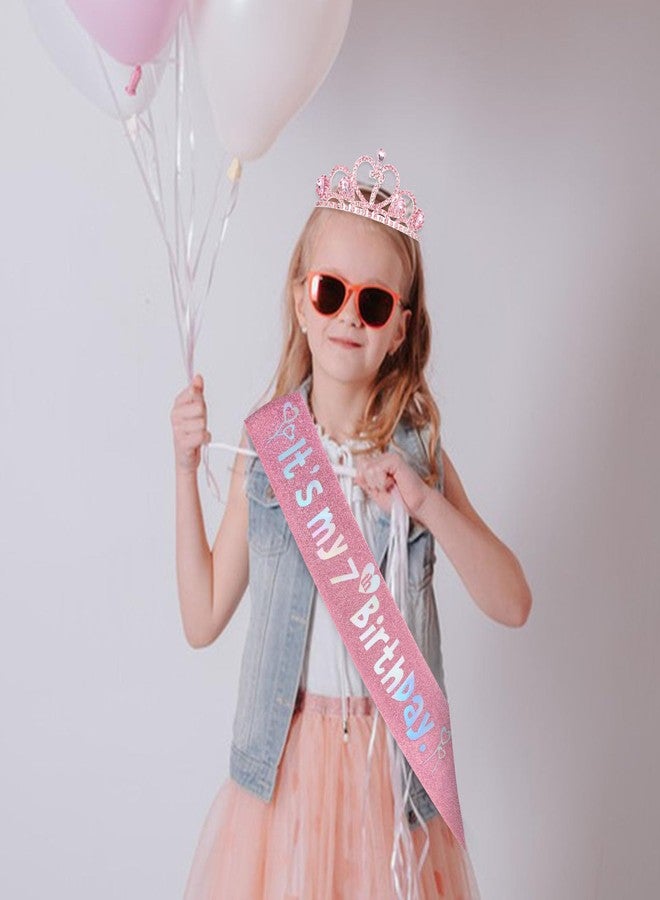 Jaciya 7th Birthday Crown & Sash Pink Birthday Decorations - Image 3