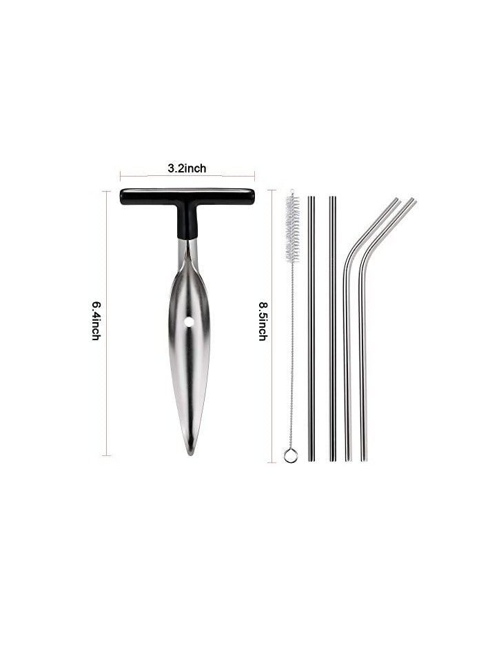 Excefore 2 PCS Coconut Opener Tool Set with 4 Reusable Straws & Brush, Food Grade Stainless Steel Coco Nut Bottle Opener for Young Thai Green Fresh Coconut Water, Safe and Easy Convenient Coco Drill Punch  - Image 5