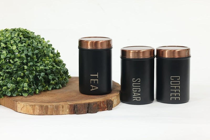 Shopsidex Tea Coffee Sugar Containers Set Jars For Kitchen | Stainless SteelCanister| 500 Gms, Black (Tea, Coffee & Sugar Containers (Black)) - Image 3