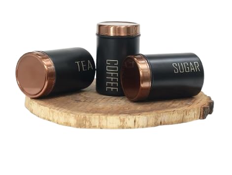 Shopsidex Tea Coffee Sugar Containers Set Jars For Kitchen | Stainless SteelCanister| 500 Gms, Black (Tea, Coffee & Sugar Containers (Black)) - Image 1