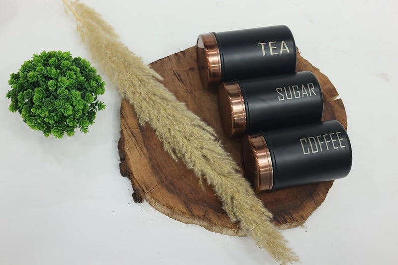 Shopsidex Tea Coffee Sugar Containers Set Jars For Kitchen | Stainless SteelCanister| 500 Gms, Black (Tea, Coffee & Sugar Containers (Black)) - Image 2