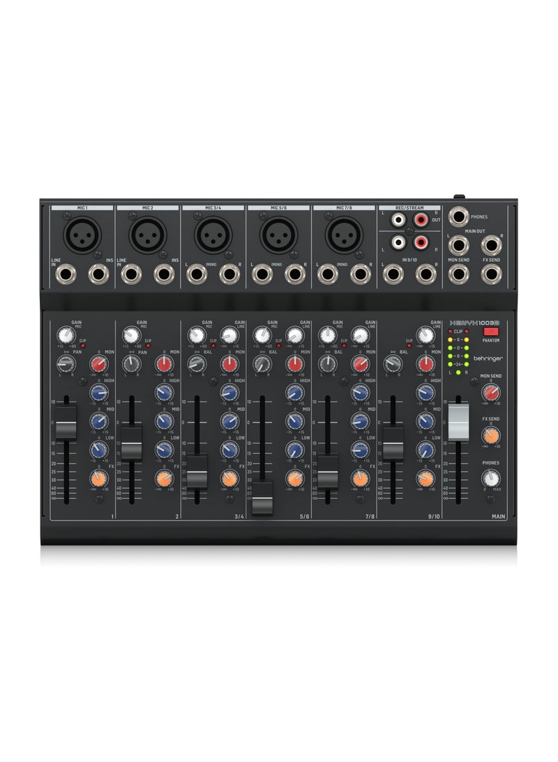 behringer خلاط تناظري من Behringer مزود بـ 10 مداخل و5 ميكروفونات مسبقة التضخيم وتشغيل اختياري بالبطارية - Image 1