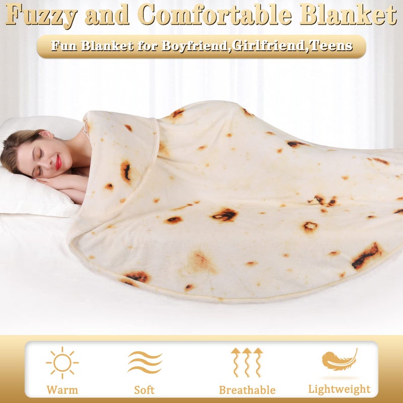 Jorbest Burritos Tortilla Wrap Blanket for Adults and Kids  Double Sided Funny Food Blanket Adult Size  Novelty Gifts for Teens  285 GSM Soft Flannel Taco Blanket  71 inches Beige - Image 5