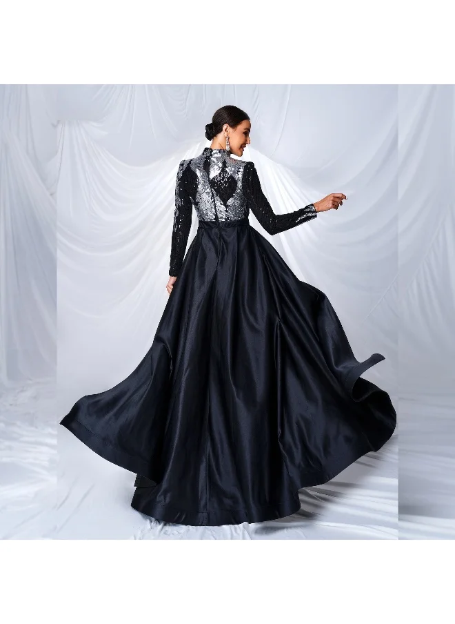 Madam Uniq Long Sleeve Elegant Round Neck Sequin Mermaid Evening Gown Dress