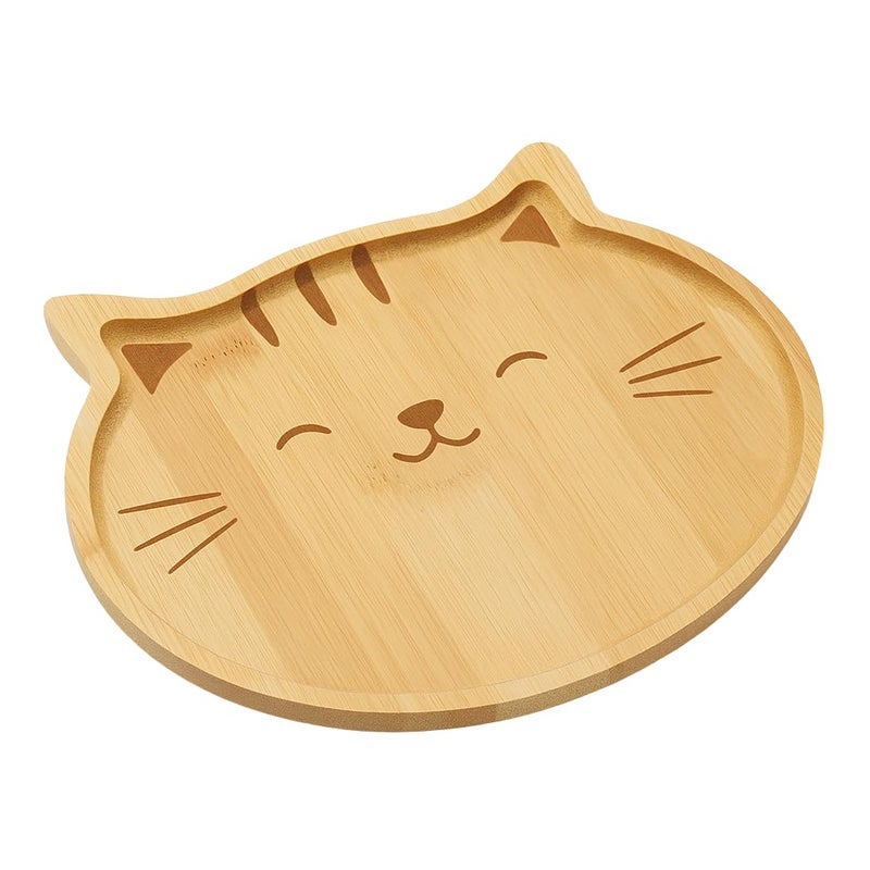 JB Home Collection 4572, Bamboo Cat Shape Food Plate for Snacks Appetizer Fruit Vegetable | Food Platter | Picnic Kitchen Party | Eco-Friendly Plates, 7"x6.5", Cat Face, 1 Pack