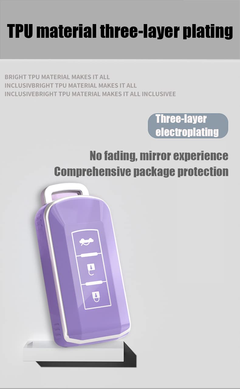 ontto Fit for Mitsubishi Key Fob Cover with Keychain for Outlander Key Case for Outlander Eclipse Cross TPU Remote Key Protector Anti-Scratched Purple - Image 3