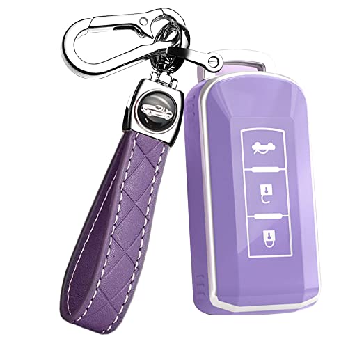 ontto Fit for Mitsubishi Key Fob Cover with Keychain for Outlander Key Case for Outlander Eclipse Cross TPU Remote Key Protector Anti-Scratched Purple - Image 1