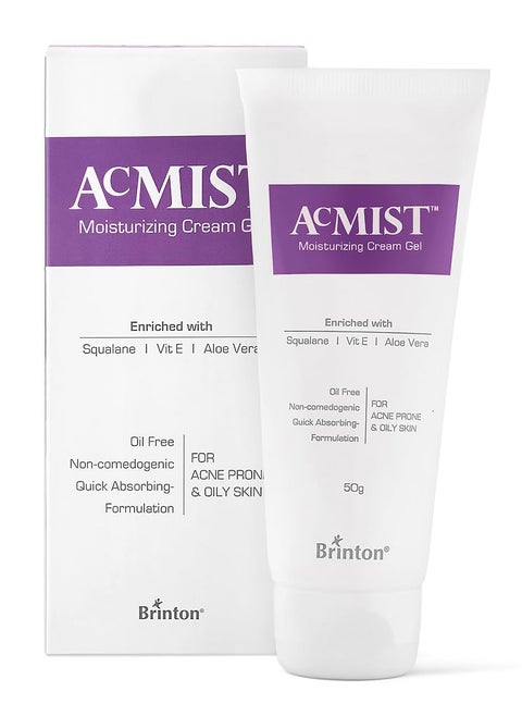 AcMist Face Moisturizing Cream Gel for Acne Prone & Oily Skin | Enriched with Vitamin E, Aloe Vera & Squalane | Non Comedogenic | Quick Absorbing Formulation | Allergen Free Fragrance, 50g