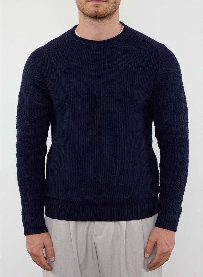trendyol Navy Blue Slim Slim Fit Crew Neck Textured Knitwear Sweater - Image 3