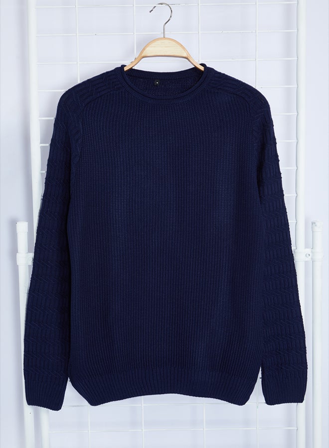 trendyol Navy Blue Slim Slim Fit Crew Neck Textured Knitwear Sweater - Image 5