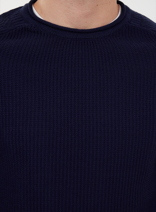 trendyol Navy Blue Slim Slim Fit Crew Neck Textured Knitwear Sweater - Image 4